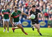 6 April 2025; Alan McLoughlin of Sligo in action against Aidan O'Shea of Mayo during the Connacht GAA Football Senior Championship quarter-final match between Mayo and Sligo at Hastings Insurance MacHale Park in Castlebar, Mayo. Photo by Sam Barnes/Sportsfile