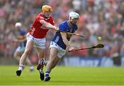 6 April 2025; Craig Morgan of Tipperary in action against Shane Barrett of Cork during the Allianz Hurling League Division 1A final match between Tipperary and Cork at SuperValu Páirc Uí Chaoimh in Cork. Photo by Brendan Moran/Sportsfile