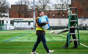6 April 2025; Iar Uachtarán Chumann Lúthchleas Gael Larry McCarthy, right, helps prepare the pitch before the Connacht GAA Football Senior Championship quarter-final match between New York and Galway at Gaelic Park in New York, USA. Photo by Shauna Clinton/Sportsfile
