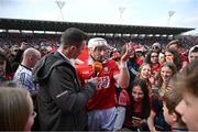 6 April 2025; Patrick Horgan of Cork is interviewed on the pitch by Liam Rushe of TG4 after his side's victory in the Allianz Hurling League Division 1A final match between Tipperary and Cork at SuperValu Páirc Uí Chaoimh in Cork. Photo by Piaras Ó Mídheach/Sportsfile