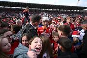6 April 2025; Patrick Horgan of Cork is interviewed on the pitch by Liam Rushe of TG4 after his side's victory in the Allianz Hurling League Division 1A final match between Tipperary and Cork at SuperValu Páirc Uí Chaoimh in Cork. Photo by Piaras Ó Mídheach/Sportsfile