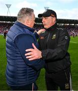6 April 2025; Cork manager Pat Ryan, left, and Tipperary manager Liam Cahill shake hands after the Allianz Hurling League Division 1A final match between Tipperary and Cork at SuperValu Páirc Uí Chaoimh in Cork. Photo by Brendan Moran/Sportsfile