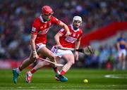 6 April 2025; Alan Connolly of Cork, supported by team-mate Patrick Horgan, right, during the Allianz Hurling League Division 1A final match between Tipperary and Cork at SuperValu Páirc Uí Chaoimh in Cork. Photo by Piaras Ó Mídheach/Sportsfile
