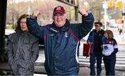 6 April 2025; Galway supporter Paul McGrath arrives before the Connacht GAA Football Senior Championship quarter-final match between New York and Galway at Gaelic Park in New York, USA. Photo by Shauna Clinton/Sportsfile