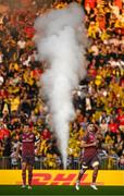 5 April 2025; Alex Kendellen, right, and Tom Farrell of Munster during the Investec Champions Cup Round of 16 match between La Rochelle and Munster at Stade Marcel Deflandre in La Rochelle, France. Photo by Ramsey Cardy/Sportsfile