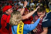 5 April 2025; Jack Crowley of Munster is congratulated by supporters after the Investec Champions Cup Round of 16 match between La Rochelle and Munster at Stade Marcel Deflandre in La Rochelle, France. Photo by Ramsey Cardy/Sportsfile