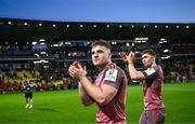 5 April 2025; Alex Kendellen, left, and Jack Crowley of Munster after the Investec Champions Cup Round of 16 match between La Rochelle and Munster at Stade Marcel Deflandre in La Rochelle, France. Photo by Ramsey Cardy/Sportsfile