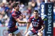 6 April 2025; Joey Carbery, left, and Matthieu Jalibert of Bordeaux Begles before the Investec Champions Cup Round of 16 match between Bordeaux Begles and Ulster at Stade Chaban-Delmas in Bordeaux, France. Photo by Ramsey Cardy/Sportsfile