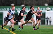 6 April 2025; Kieran Molloy of Galway makes a pass during the Connacht GAA Football Senior Championship quarter-final match between New York and Galway at Gaelic Park in New York, USA. Photo by Shauna Clinton/Sportsfile