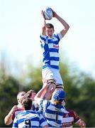 6 April 2025; Niall Dunne of Athy during the Bank of Ireland Provincial Towns Cup Semi-Final match between Tullow RFC and Athy RFC at Silken Thomas Park in Kildare. Photo by Seb Daly/Sportsfile