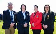 6 April 2025; Club presidents, from left, Athy president Ger Brennan, Tullow president Mary O'Neill, Wicklow president Ann Morrissey, and County Carlow president Muireann O'Toole-Brennan before the Bank of Ireland Provincial Towns Cup Semi-Final match between Tullow RFC and Athy RFC at Silken Thomas Park in Kildare. Photo by Seb Daly/Sportsfile