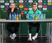 7 April 2025; Head coach Carla Ward and Denise O’Sullivan during a Republic of Ireland women's media conference at Tallaght Stadium in Dublin. Photo by Stephen McCarthy/Sportsfile
