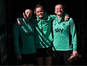 7 April 2025; Players, from left, Lucy Quinn, Heather Payne and goalkeeper Courtney Brosnan during a Republic of Ireland women's training session at Tallaght Stadium in Dublin. Photo by Stephen McCarthy/Sportsfile