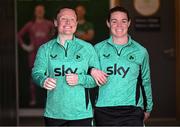 7 April 2025; Amber Barrett, left, and Aoife Mannion during a Republic of Ireland women's training session at Tallaght Stadium in Dublin. Photo by Stephen McCarthy/Sportsfile
