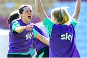 7 April 2025; Tyler Toland celebrates during a Republic of Ireland women's training session at Tallaght Stadium in Dublin. Photo by Stephen McCarthy/Sportsfile