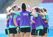 7 April 2025; Players, including Saoirse Noonan, left, celebrate during a Republic of Ireland women's training session at Tallaght Stadium in Dublin. Photo by Stephen McCarthy/Sportsfile