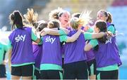 7 April 2025; Players, including Leanne Kiernan, celebrate during a Republic of Ireland women's training session at Tallaght Stadium in Dublin. Photo by Stephen McCarthy/Sportsfile