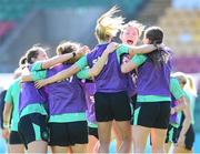 7 April 2025; Players, including Emily Murphy, celebrate during a Republic of Ireland women's training session at Tallaght Stadium in Dublin. Photo by Stephen McCarthy/Sportsfile