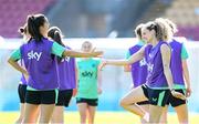 7 April 2025; Leanne Kiernan and Alex Kavanagh, left, during a Republic of Ireland women's training session at Tallaght Stadium in Dublin. Photo by Stephen McCarthy/Sportsfile
