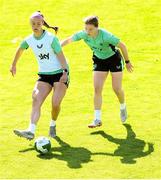 7 April 2025; Caitlin Hayes and Emily Murphy, right, during a Republic of Ireland women's training session at Tallaght Stadium in Dublin. Photo by Stephen McCarthy/Sportsfile