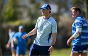 7 April 2025; Assistant coach Tyler Bleyendaal and Tadhg Furlong, right, during Leinster Rugby squad training at UCD in Dublin. Photo by Piaras Ó Mídheach/Sportsfile