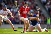6 April 2025; Jason Forde of Tipperary in action against Eoin Downey of Cork during the Allianz Hurling League Division 1A final match between Tipperary and Cork at SuperValu Páirc Uí Chaoimh in Cork. Photo by Brendan Moran/Sportsfile