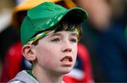 6 April 2025; An Offaly supporter looks on during the Allianz Hurling League Division 1B final match between Waterford and Offaly at SuperValu Páirc Uí Chaoimh in Cork. Photo by Brendan Moran/Sportsfile