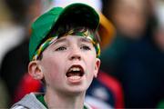 6 April 2025; An Offaly supporter looks on during the Allianz Hurling League Division 1B final match between Waterford and Offaly at SuperValu Páirc Uí Chaoimh in Cork. Photo by Brendan Moran/Sportsfile
