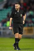 4 April 2025; Referee Declan Toland during the SSE Airtricity Men's First Division match between Treaty United and Kerry FC at Markets Field in Limerick. Photo by Michael P Ryan/Sportsfile