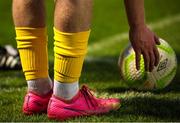 4 April 2025; The boots and socks of Sean O'Connell of Kerry are seen while preparing to take a corner kick during the SSE Airtricity Men's First Division match between Treaty United and Kerry FC at Markets Field in Limerick. Photo by Michael P Ryan/Sportsfile