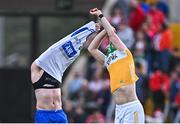 6 April 2025; Iarlaith Daly of Waterford  and Brian Duignan of Offaly swap jerseys after the Allianz Hurling League Division 1B final match between Waterford and Offaly at SuperValu Páirc Uí Chaoimh in Cork. Photo by Piaras Ó Mídheach/Sportsfile