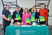 8 April 2025; Sport Ireland Anti-Doping today published its 2024 Annual Report, marking a record number of tests carried out. In 2024 Sport Ireland collected 2,029 samples – the highest number gathered since the programme began in 1999. This represents an 11% increase on samples collected in 2023. In attendance at the launch, held at the GAA National Games Development Centre on the Sport Ireland Campus in Dublin are, from left, Paralympian and World Anti Doping Agency Athlete Representative Pat O'Leary, Sport Ireland Chairperson John Foley, Sport Ireland Director of Anti-Doping Cólleen Devine, Sport Ireland Chief Executive Dr Una May and Olympian and Anti Doping Committee Athlete Representative David Gillick. For more information see https://www.sportireland.ie/anti-doping/news/sport-ireland-. Photo by Sam Barnes/Sportsfile