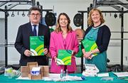8 April 2025; Sport Ireland Anti-Doping today published its 2024 Annual Report, marking a record number of tests carried out. In 2024 Sport Ireland collected 2,029 samples – the highest number gathered since the programme began in 1999. This represents an 11% increase on samples collected in 2023. In attendance at the launch, held at the GAA National Games Development Centre on the Sport Ireland Campus in Dublin are, from left, Paralympian and Sport Ireland Chairperson John Foley, Sport Ireland Director of Anti-Doping Cólleen Devine, and Sport Ireland Chief Executive Dr Una May. For more information see https://www.sportireland.ie/anti-doping/news/sport-ireland-. Photo by Sam Barnes/Sportsfile