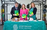 8 April 2025; Sport Ireland Anti-Doping today published its 2024 Annual Report, marking a record number of tests carried out. In 2024 Sport Ireland collected 2,029 samples – the highest number gathered since the programme began in 1999. This represents an 11% increase on samples collected in 2023. In attendance at the launch, held at the GAA National Games Development Centre on the Sport Ireland Campus in Dublin are, from left, Paralympian and Sport Ireland Chairperson John Foley, Sport Ireland Director of Anti-Doping Cólleen Devine, and Sport Ireland Chief Executive Dr Una May. For more information see https://www.sportireland.ie/anti-doping/news/sport-ireland-. Photo by Sam Barnes/Sportsfile
