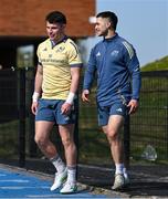 8 April 2025; Calvin Nash, left, and Thaakir Abrahams arrive for Munster Rugby squad training at the University of Limerick in Limerick. Photo by Brendan Moran/Sportsfile