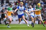 6 April 2025; Sean Walsh of Waterford in action against Donal Shirley of Offaly during the Allianz Hurling League Division 1B final match between Waterford and Offaly at SuperValu Páirc Uí Chaoimh in Cork. Photo by Piaras Ó Mídheach/Sportsfile