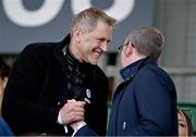 8 April 2025; Republic of Ireland head coach Heimir Hallgrimsson, left, and FAI chief executive officer David Courell during the UEFA Women's Nations League B match between Republic of Ireland and Greece at Tallaght Stadium in Dublin. Photo by Ben McShane/Sportsfile
