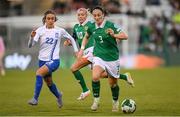 8 April 2025; Megan Campbell of Republic of Ireland and Maria Paterna of Greece during the UEFA Women's Nations League B match between Republic of Ireland and Greece at Tallaght Stadium in Dublin. Photo by Stephen McCarthy/Sportsfile