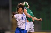8 April 2025; Maria Mitkou of Greece in action against Anna Patten of Republic of Ireland during the UEFA Women's Nations League B match between Republic of Ireland and Greece at Tallaght Stadium in Dublin. Photo by Stephen McCarthy/Sportsfile