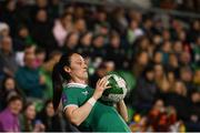 8 April 2025; Megan Campbell of Republic of Ireland prepares to take a throw-in during the UEFA Women's Nations League B match between Republic of Ireland and Greece at Tallaght Stadium in Dublin. Photo by Stephen McCarthy/Sportsfile