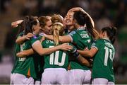8 April 2025; Republic of Ireland players celebrate their side's second goal, scored by Anna Patten, centre, during the UEFA Women's Nations League B match between Republic of Ireland and Greece at Tallaght Stadium in Dublin. Photo by Stephen McCarthy/Sportsfile