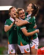 8 April 2025; Anna Patten of Republic of Ireland celebrates with team-mates Emily Murphy and Jessie Stapleton after scoring their side's second goal during the UEFA Women's Nations League B match between Republic of Ireland and Greece at Tallaght Stadium in Dublin. Photo by Stephen McCarthy/Sportsfile