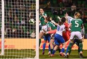 8 April 2025; Anna Patten of Republic of Ireland heads her side's second goal during the UEFA Women's Nations League B match between Republic of Ireland and Greece at Tallaght Stadium in Dublin. Photo by Ben McShane/Sportsfile