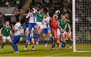 8 April 2025; Anna Patten of Republic of Ireland heads her side's second goal during the UEFA Women's Nations League B match between Republic of Ireland and Greece at Tallaght Stadium in Dublin. Photo by Stephen McCarthy/Sportsfile
