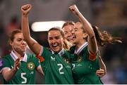 8 April 2025; Anna Patten of Republic of Ireland celebrates with team-mate Jessie Stapleton, left, after scoring their side's second goal during the UEFA Women's Nations League B match between Republic of Ireland and Greece at Tallaght Stadium in Dublin. Photo by Stephen McCarthy/Sportsfile