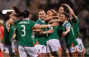 8 April 2025; Anna Patten of Republic of Ireland is congratulated by teammates after scoring their side's second goal during the UEFA Women's Nations League B match between Republic of Ireland and Greece at Tallaght Stadium in Dublin. Photo by Stephen McCarthy/Sportsfile