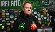 8 April 2025; Amber Barrett of Republic of Ireland is interviewed after the UEFA Women's Nations League B match between Republic of Ireland and Greece at Tallaght Stadium in Dublin. Photo by Stephen McCarthy/Sportsfile