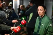 8 April 2025; Megan Campbell of Republic of Ireland speaks to media after the UEFA Women's Nations League B match between Republic of Ireland and Greece at Tallaght Stadium in Dublin. Photo by Stephen McCarthy/Sportsfile
