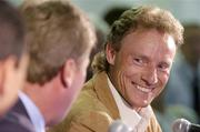 13 September 2004; European captain Bernhard Langer speaking with US captain Hal Sutton at a press conference in Detriot Metropolitan Airport in advance of the 35th Ryder Cup Matches. Michigan, USA. Picture credit; Matt Browne / SPORTSFILE