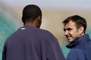 14 September 2004; Shelbourne manager Pat Fenlon speaks with Joseph Ndo during squad training ahead of their UEFA Cup, 1st Round - 1st Leg match against Lille. Lansdowne Road, Dublin. Picture credit; Brian Lawless / SPORTSFILE